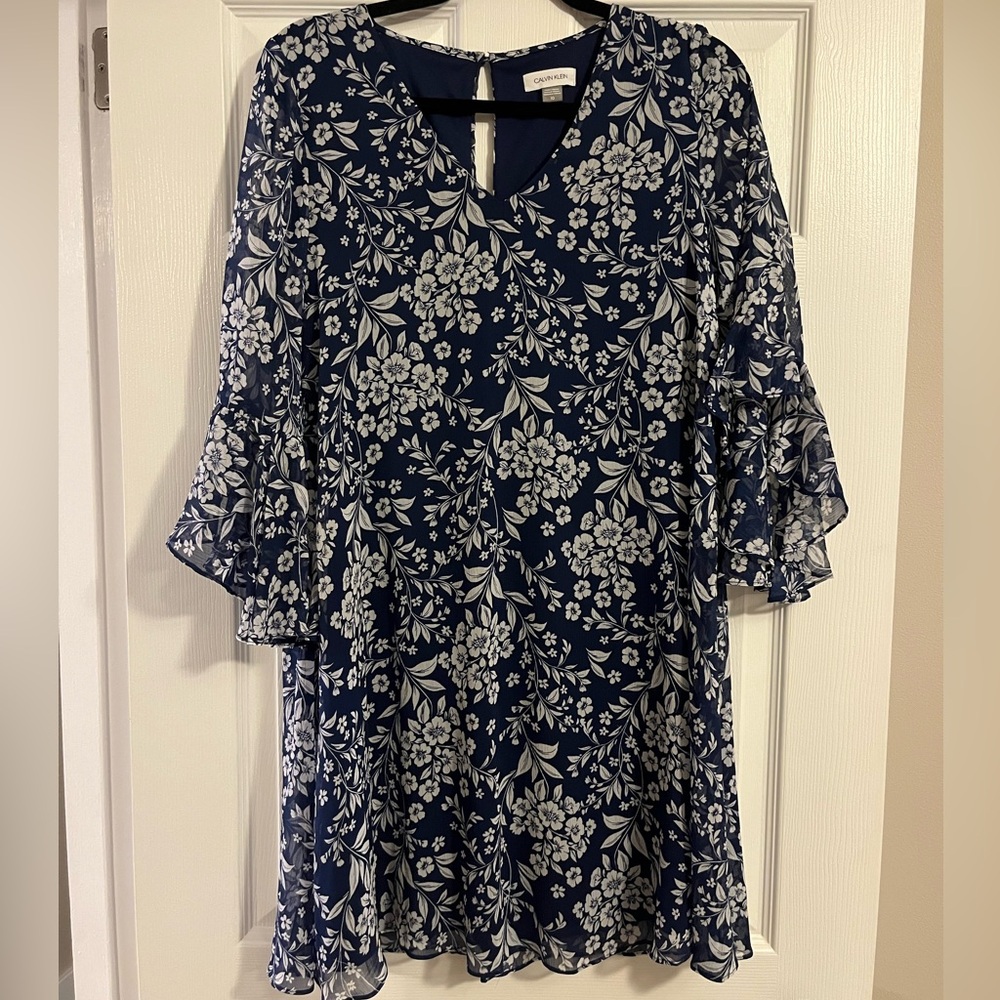 Calvin Klein Navy and White Floral Dress